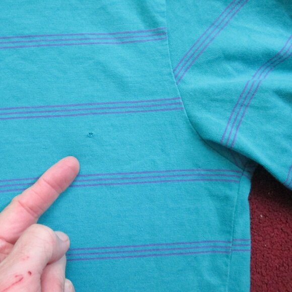 Vintage Women's T-shirt Single Stitch Medium 10/12 1990s Lands End Grunge Stripe - Picture 7 of 8